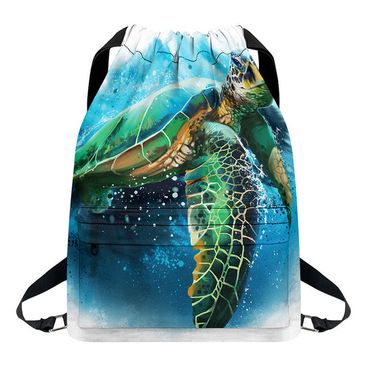 Sea Turtle Painting Print Drawstring Backpack