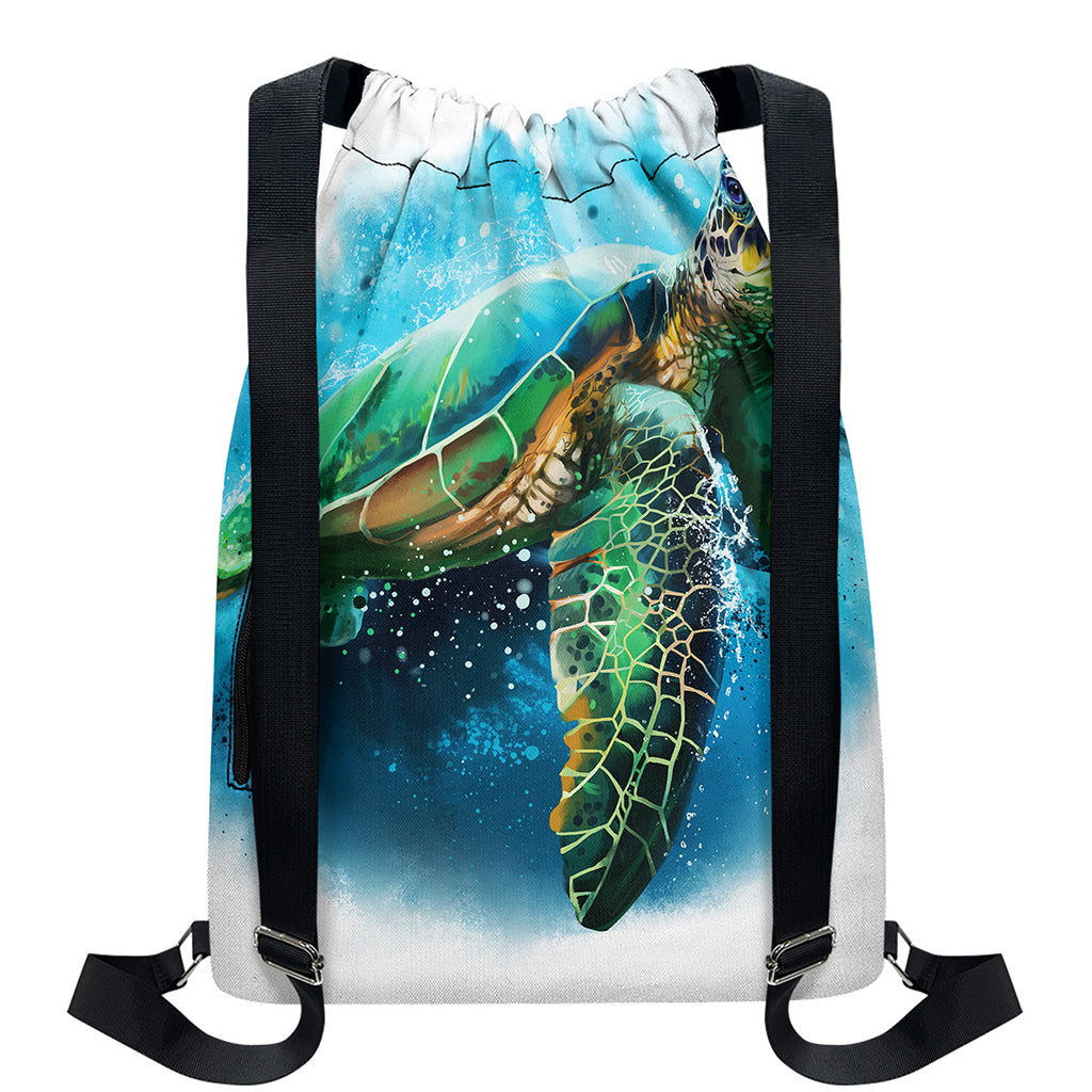 Sea Turtle Painting Print Drawstring Backpack
