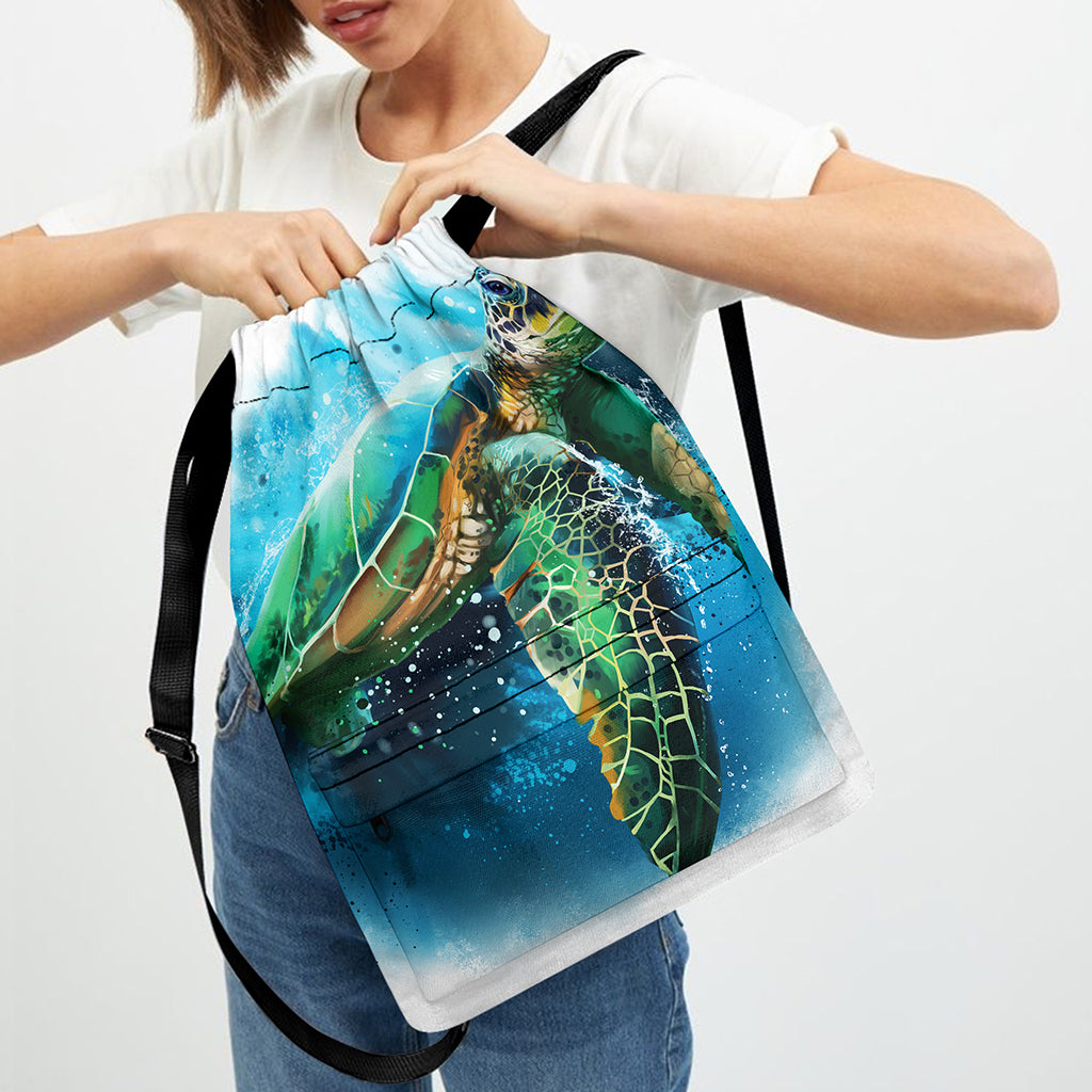 Sea Turtle Painting Print Drawstring Backpack