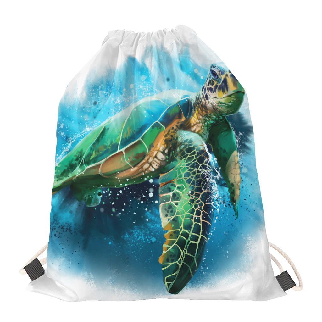 Sea Turtle Painting Print Drawstring Bag