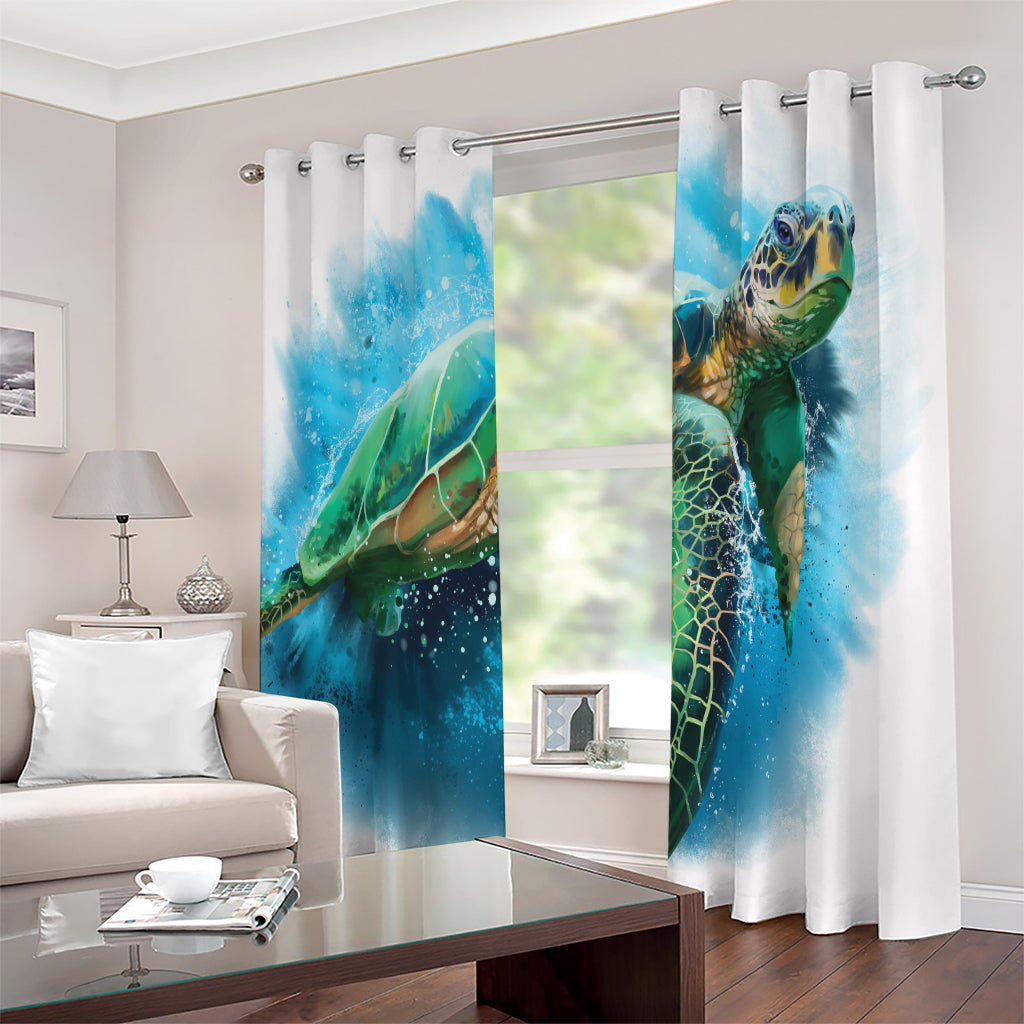 Sea Turtle Painting Print Extra Wide Grommet Curtains