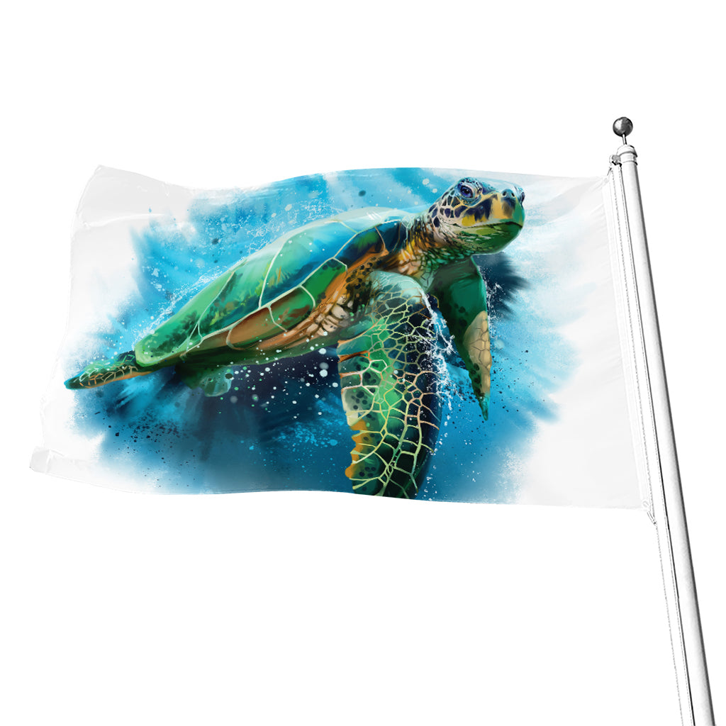 Sea Turtle Painting Print Flag