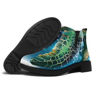 Sea Turtle Painting Print Flat Ankle Boots