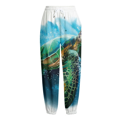 Sea Turtle Painting Print Fleece Lined Knit Pants