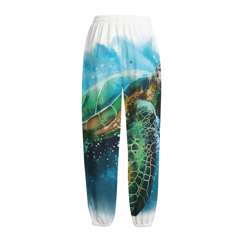Sea Turtle Painting Print Fleece Lined Knit Pants