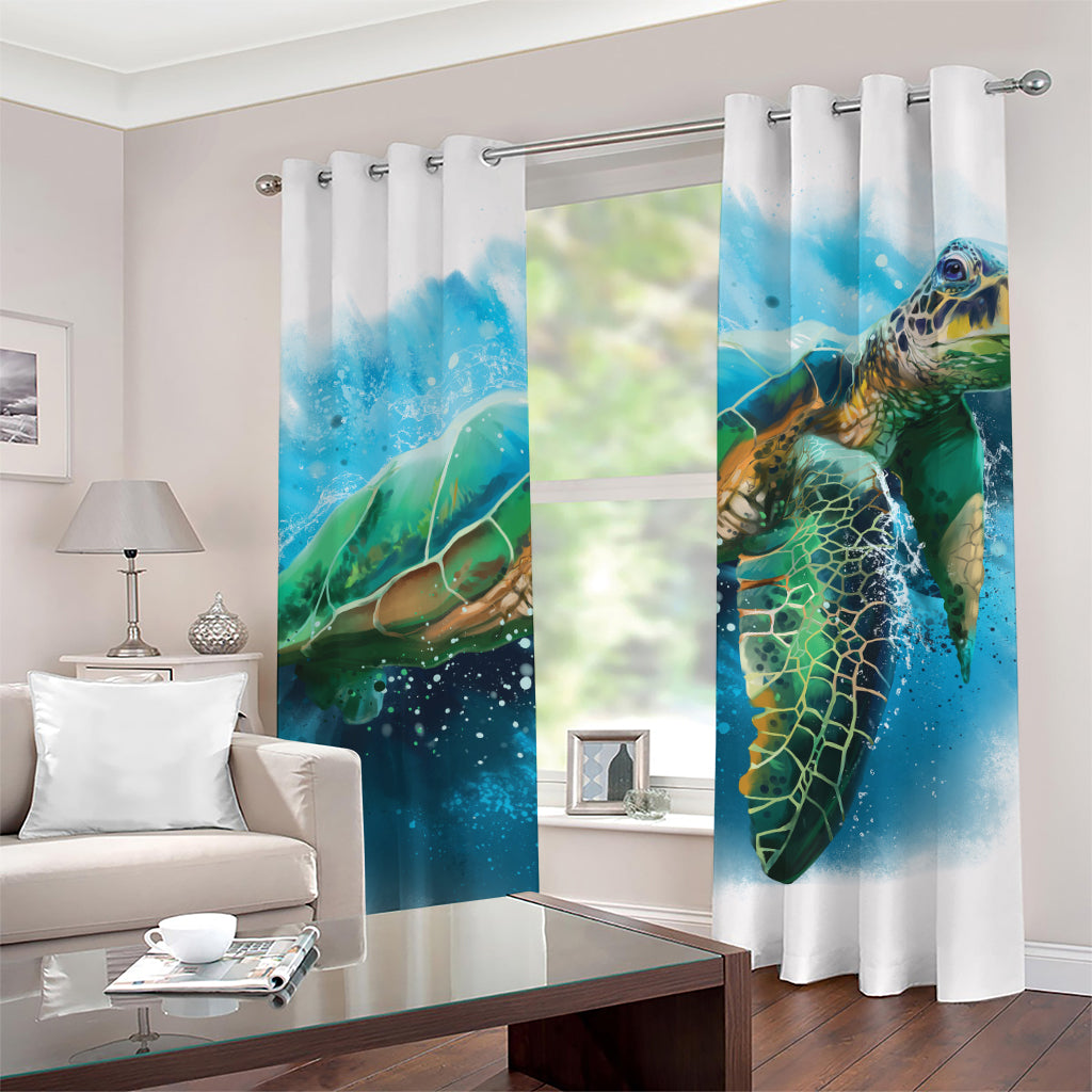 Sea Turtle Painting Print Grommet Curtains