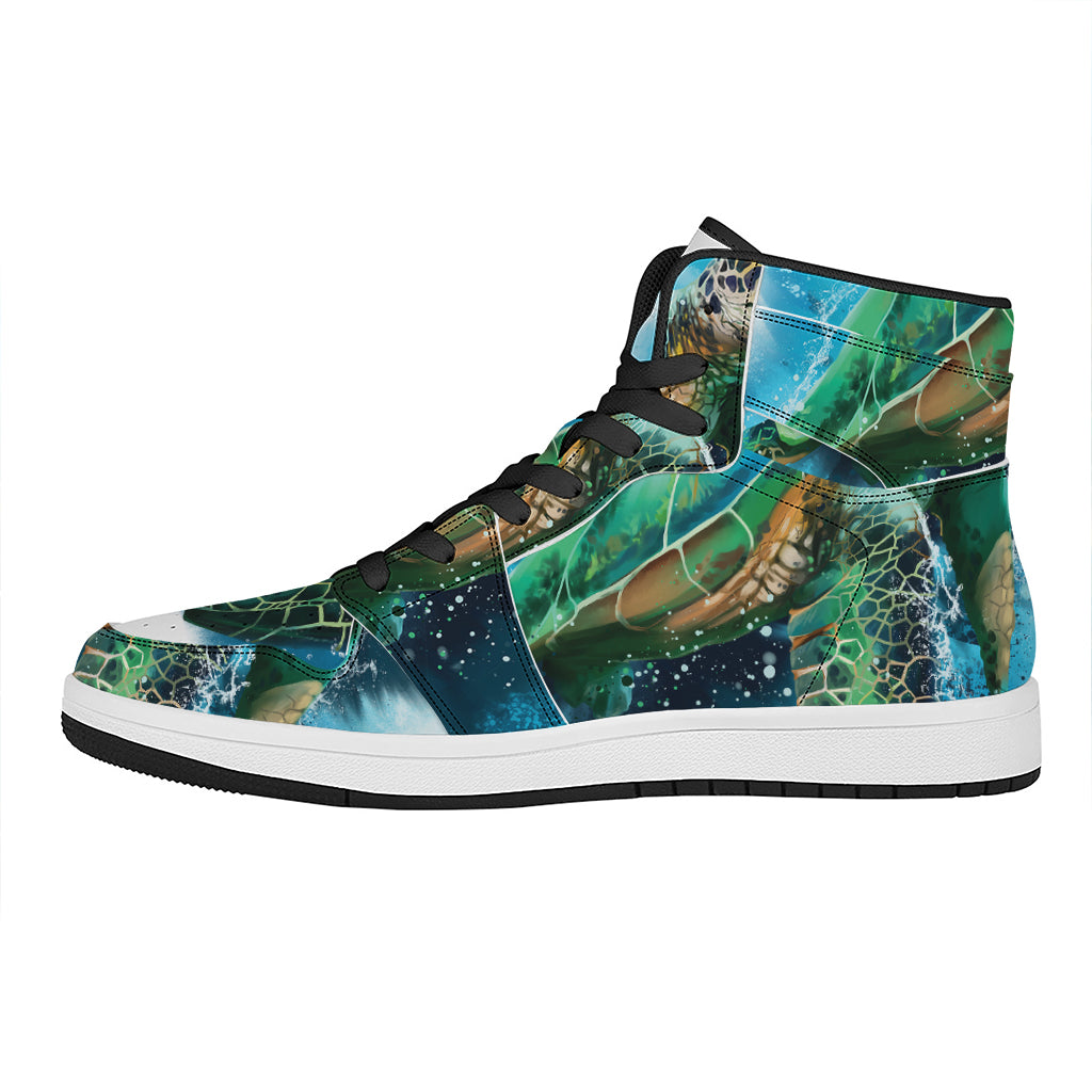 Sea Turtle Painting Print High Top Leather Sneakers