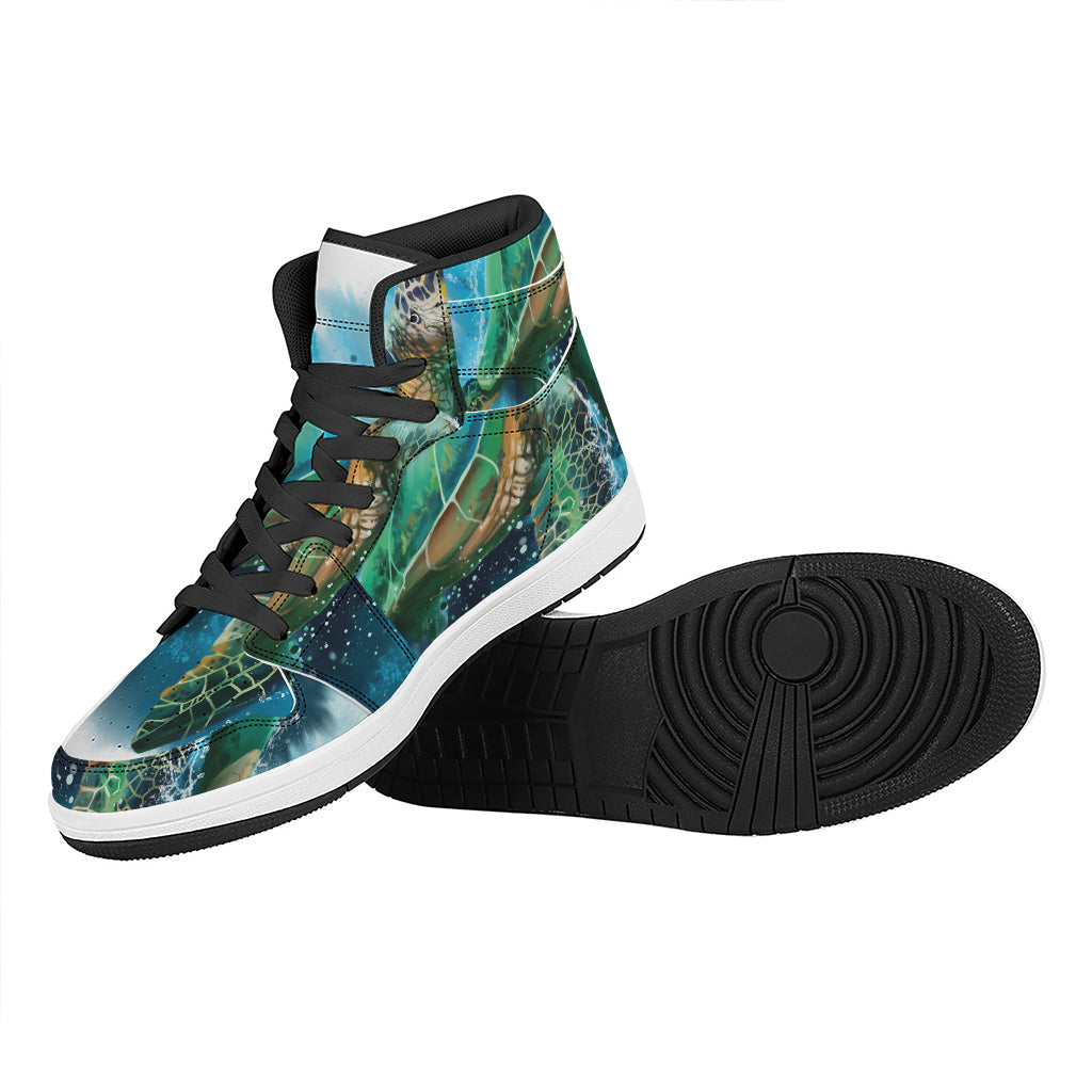 Sea Turtle Painting Print High Top Leather Sneakers