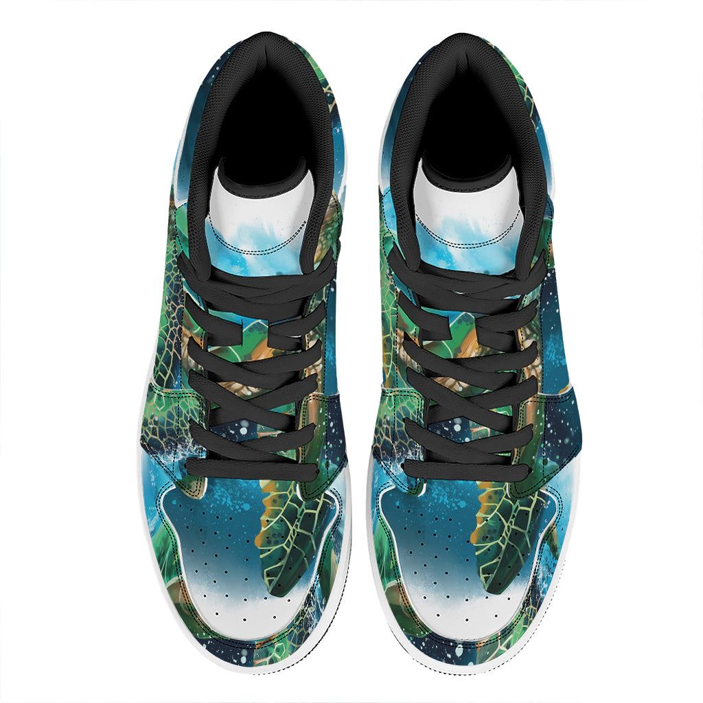 Sea Turtle Painting Print High Top Leather Sneakers