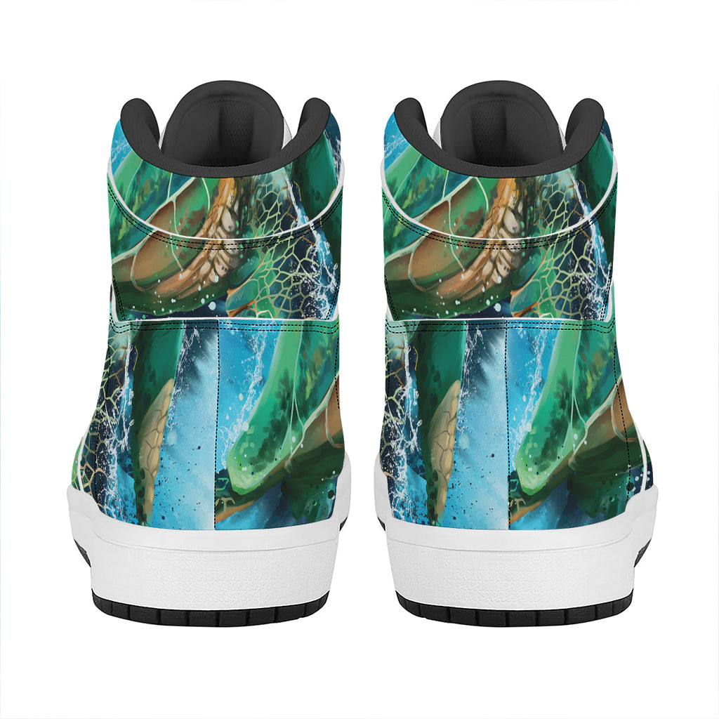 Sea Turtle Painting Print High Top Leather Sneakers