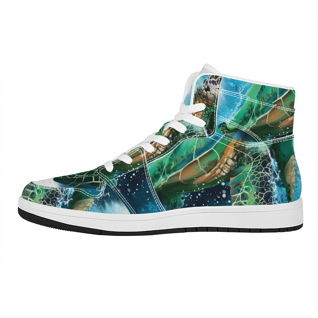 Sea Turtle Painting Print High Top Leather Sneakers
