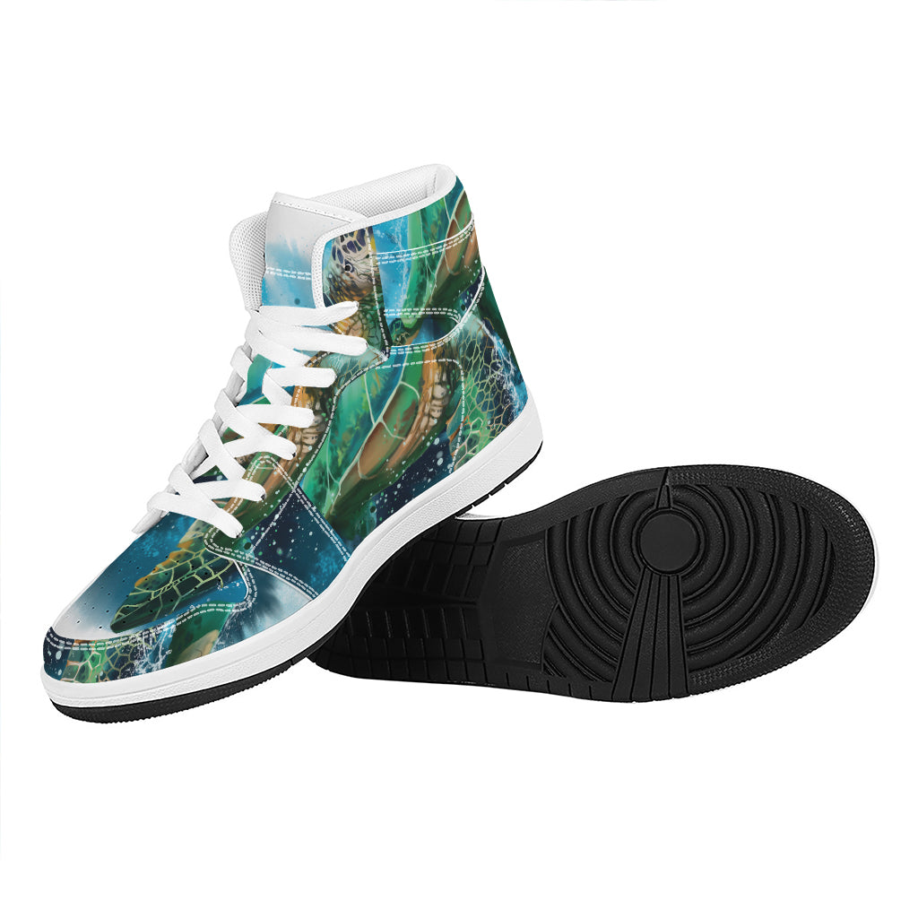 Sea Turtle Painting Print High Top Leather Sneakers
