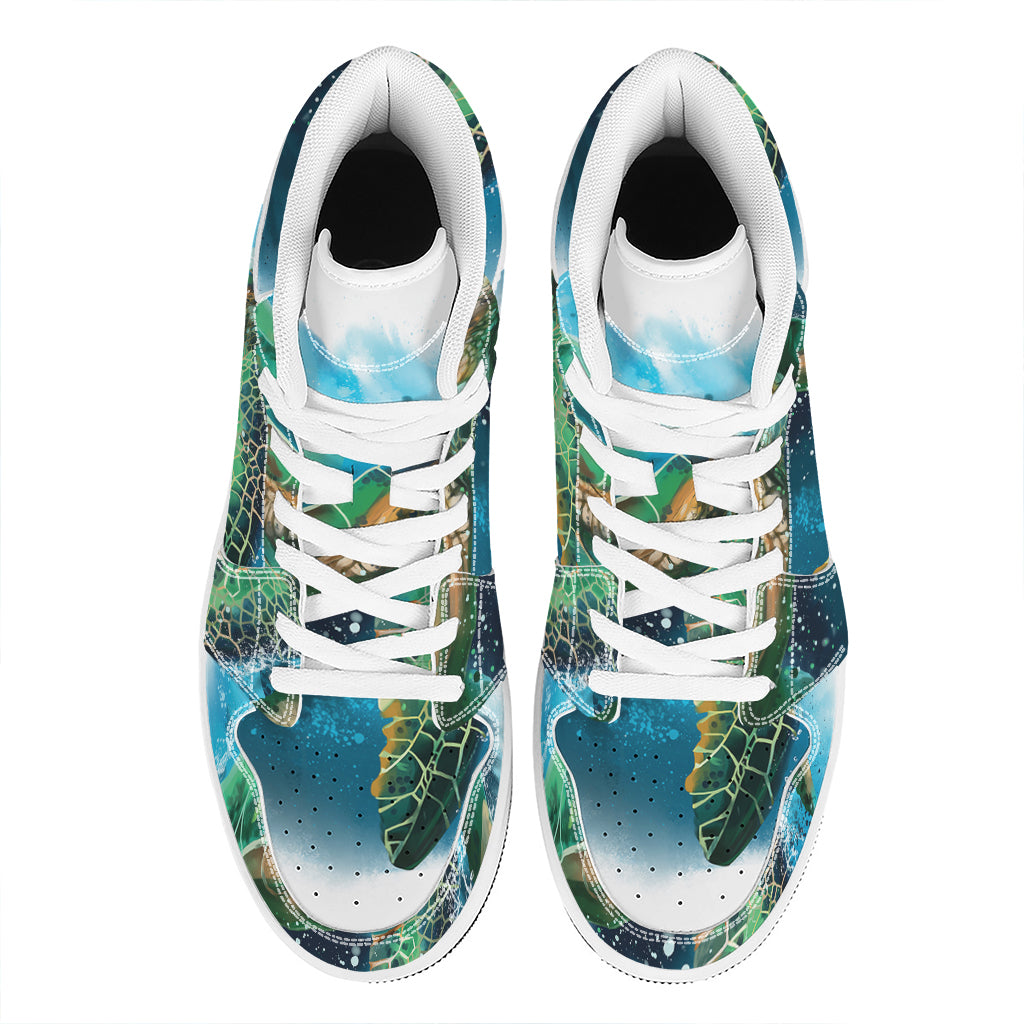 Sea Turtle Painting Print High Top Leather Sneakers
