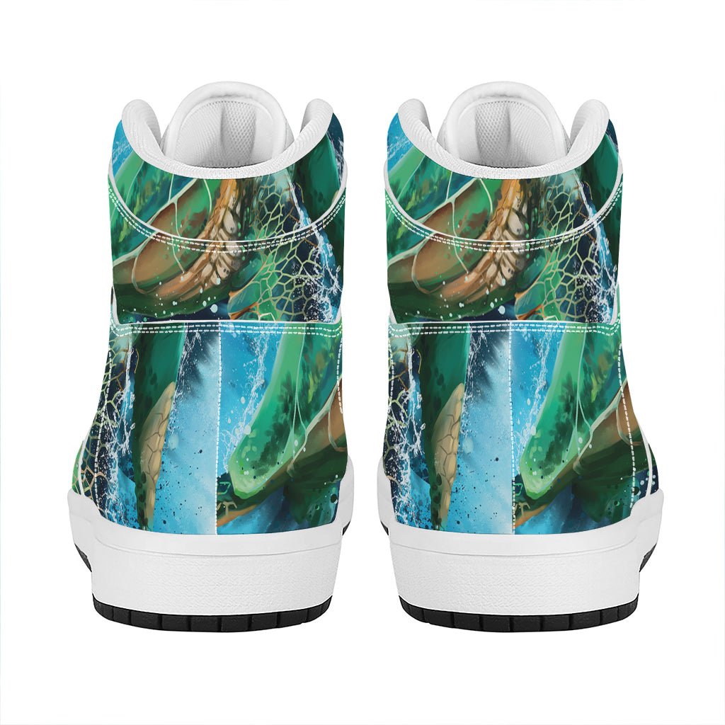 Sea Turtle Painting Print High Top Leather Sneakers