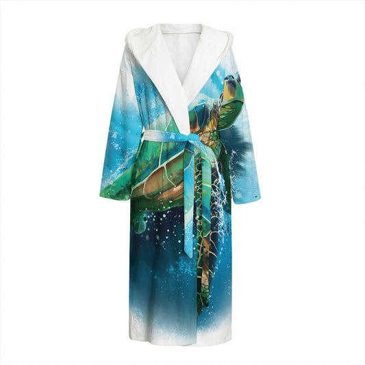 Sea Turtle Painting Print Hooded Bathrobe
