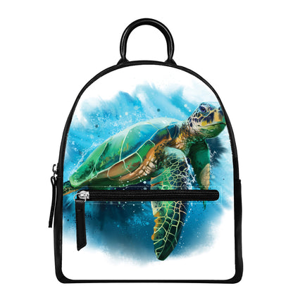 Sea Turtle Painting Print Leather Backpack