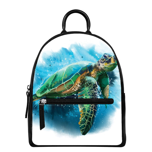 Sea Turtle Painting Print Leather Backpack