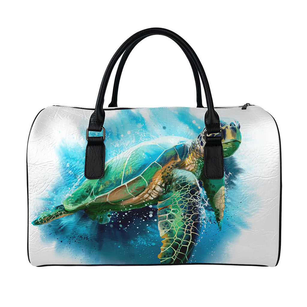 Sea Turtle Painting Print Leather Duffle Bag