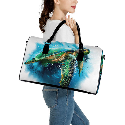 Sea Turtle Painting Print Leather Duffle Bag