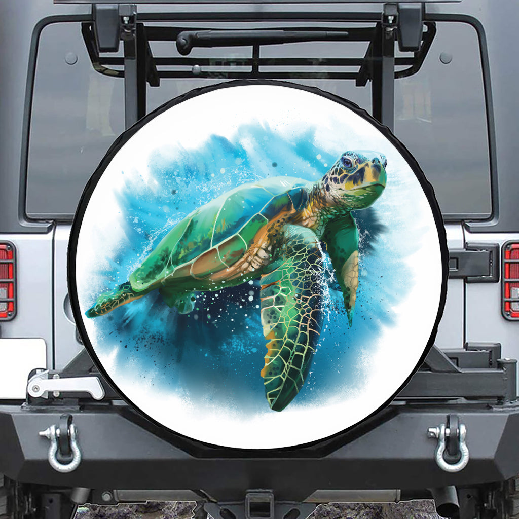 Sea Turtle Painting Print Leather Spare Tire Cover