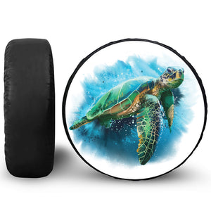 Sea Turtle Painting Print Leather Spare Tire Cover