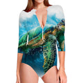 Sea Turtle Painting Print Long Sleeve Swimsuit