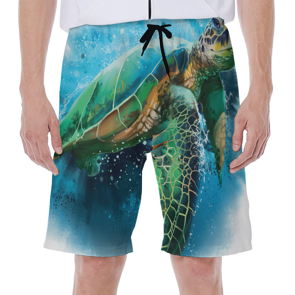 Sea Turtle Painting Print Men's Beach Shorts