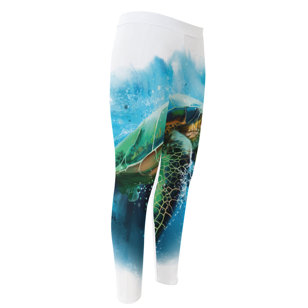 Sea Turtle Painting Print Men's Compression Pants