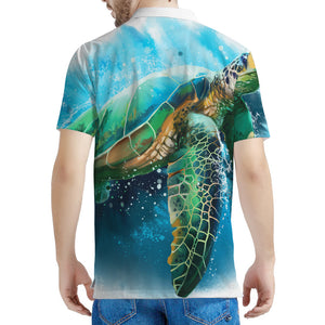 Sea Turtle Painting Print Men's Polo Shirt