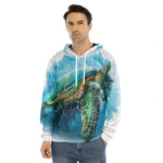 Sea Turtle Painting Print Men's Velvet Pullover Hoodie
