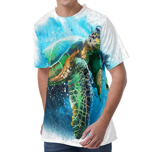 Sea Turtle Painting Print Men's Velvet T-Shirt