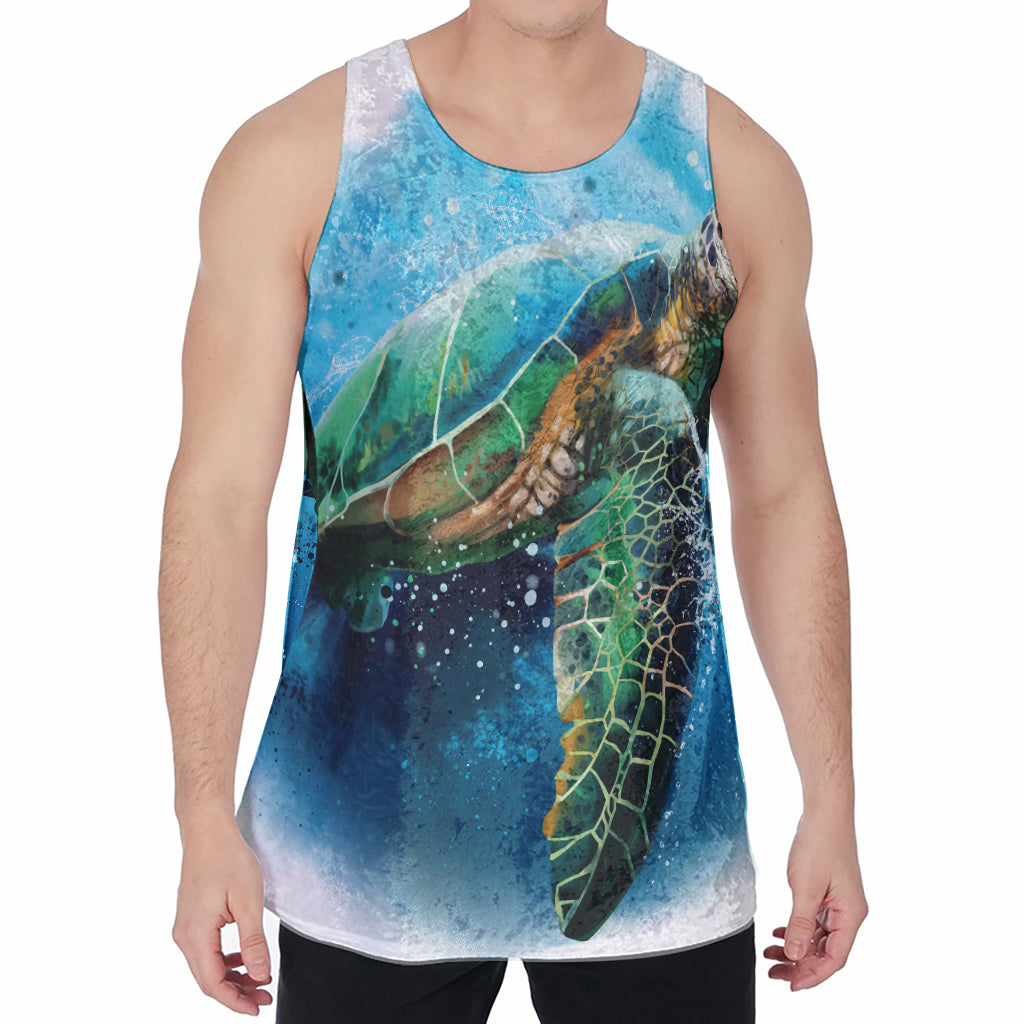 Sea Turtle Painting Print Men's Velvet Tank Top