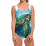 Sea Turtle Painting Print One Piece Swimsuit