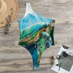 Sea Turtle Painting Print One Shoulder Bodysuit