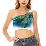Sea Turtle Painting Print One Shoulder Crop Top