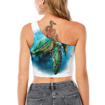 Sea Turtle Painting Print One Shoulder Crop Top