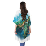 Sea Turtle Painting Print Open Front Beach Cover Up