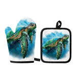 Sea Turtle Painting Print Oven Mitt And Pot Holder Set