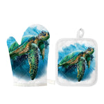 Sea Turtle Painting Print Oven Mitt And Pot Holder Set