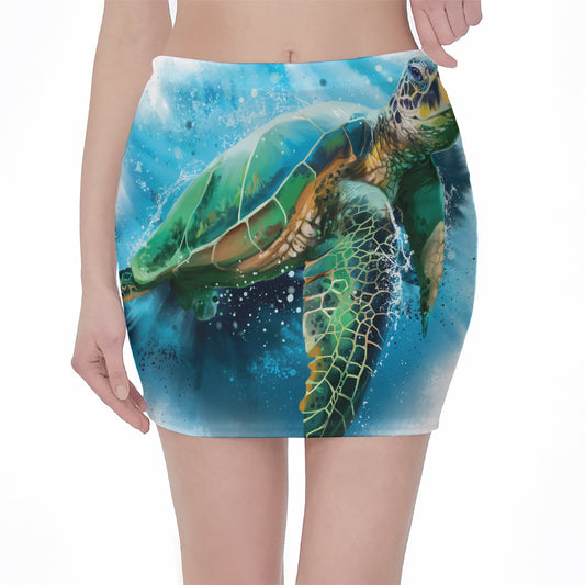 Sea Turtle Painting Print Pencil Mini Skirt