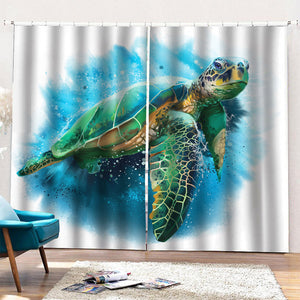 Sea Turtle Painting Print Pencil Pleat Curtains