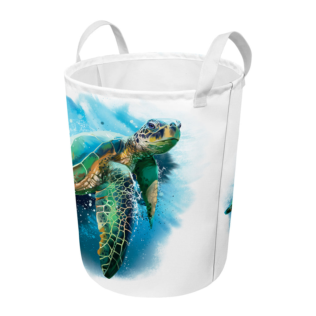Sea Turtle Painting Print Round Laundry Basket