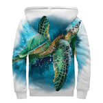 Sea Turtle Painting Print Sherpa Lined Zip Up Hoodie