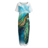 Sea Turtle Painting Print Short Sleeve Long Nightdress