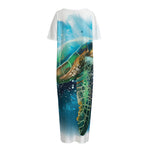 Sea Turtle Painting Print Short Sleeve Long Nightdress