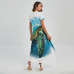 Sea Turtle Painting Print Short Sleeve Maxi Dress