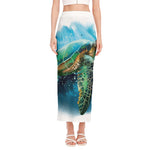 Sea Turtle Painting Print Side Slit Maxi Skirt