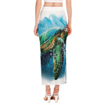 Sea Turtle Painting Print Side Slit Maxi Skirt
