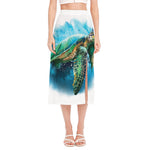 Sea Turtle Painting Print Side Slit Midi Skirt