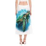Sea Turtle Painting Print Side Slit Midi Skirt